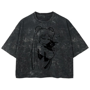 Playera streetwear premium de anime y gaming ExtraLife MX, corte boxy deluxe mineral wash heavyweight en color Acid Wash, moda urbana mexicana de culto.