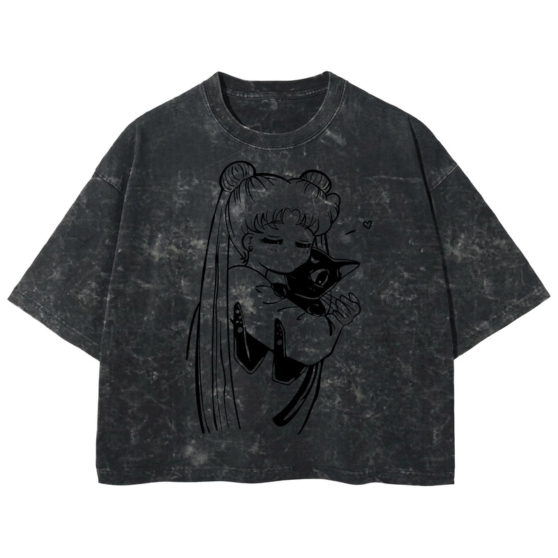 Playera streetwear premium de anime y gaming ExtraLife MX, corte boxy deluxe mineral wash heavyweight en color Acid Wash, moda urbana mexicana de culto.