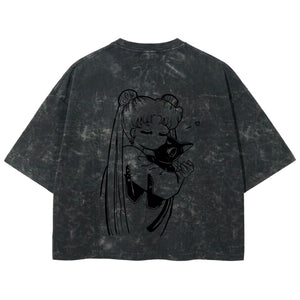 Playera streetwear premium de anime y gaming ExtraLife MX, corte boxy deluxe mineral wash heavyweight en color Acid Wash, moda urbana mexicana de culto.