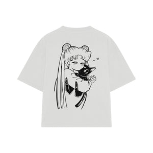 Playera streetwear premium de anime y gaming ExtraLife MX, corte boxy oversized drop shoulder heavyweight en color Deep Black y Off-White, moda urbana mexicana de culto.