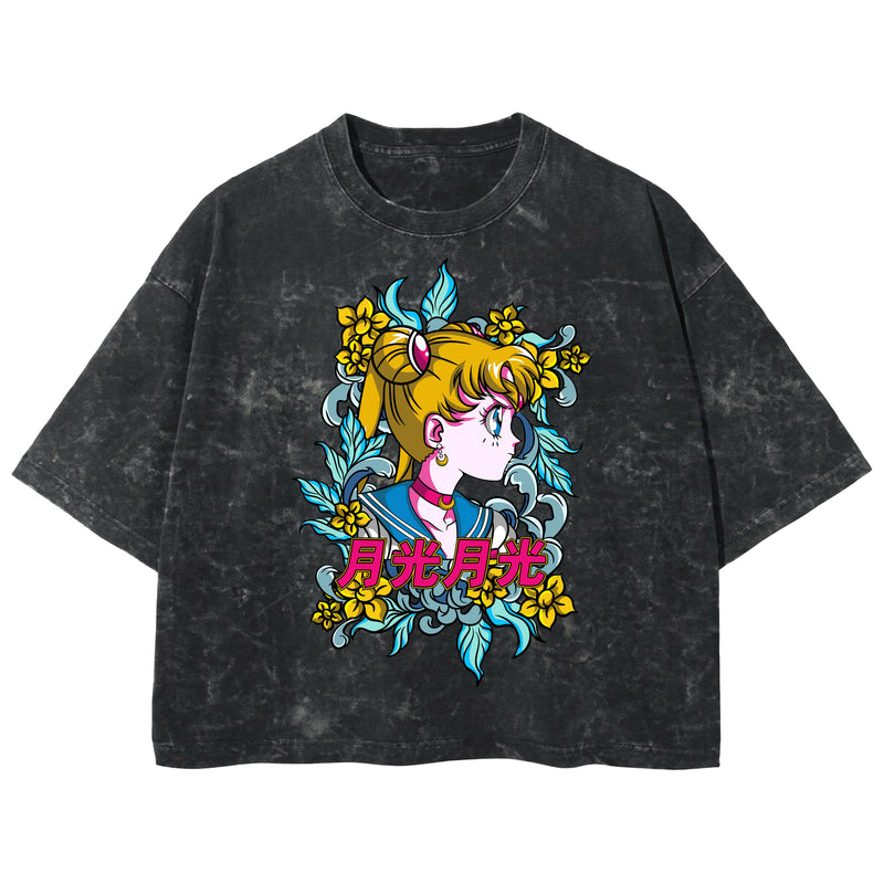 Playera streetwear premium de anime y gaming ExtraLife MX, corte boxy deluxe mineral wash heavyweight en color Acid Wash, moda urbana mexicana de culto.