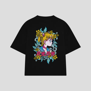 Playera streetwear premium de anime y gaming ExtraLife MX, corte boxy oversized drop shoulder heavyweight en color Deep Black y Off-White, moda urbana mexicana de culto.
