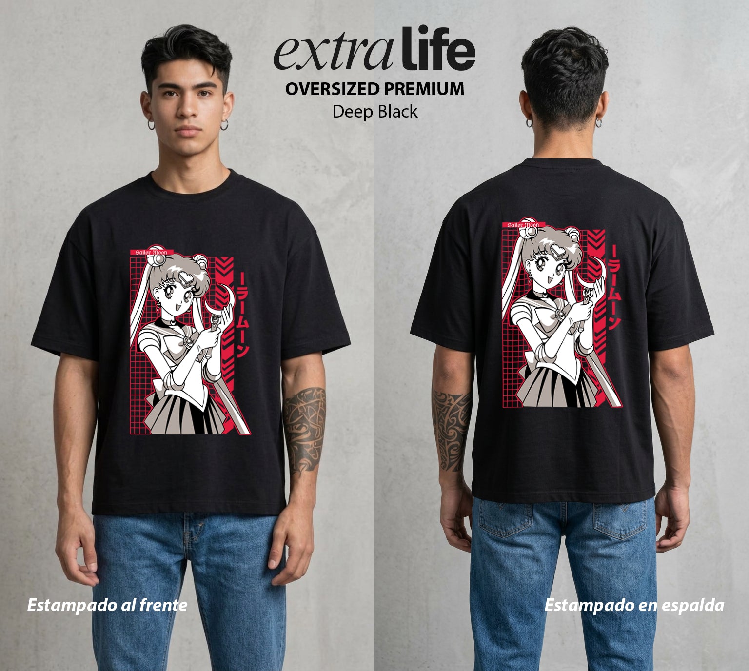 Las Guerreras del Cosmos | La Guerrera del Bien #03743 - Playera Oversized Premium | Deep Black - Foto en modelo