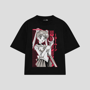 Playera streetwear premium de anime y gaming ExtraLife MX, corte boxy oversized drop shoulder heavyweight en color Deep Black y Off-White, moda urbana mexicana de culto.