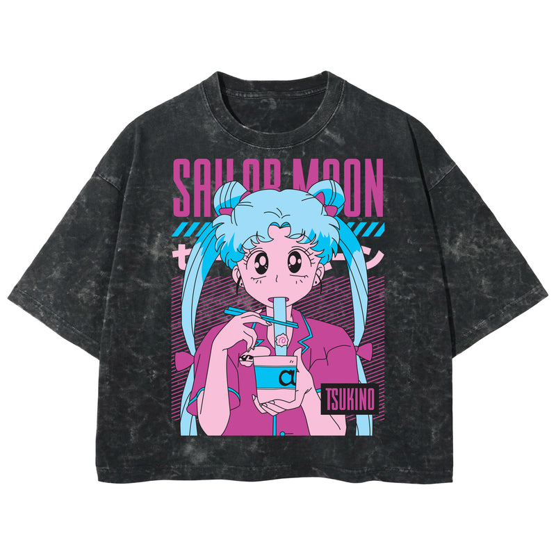 Playera streetwear premium de anime y gaming ExtraLife MX, corte boxy deluxe mineral wash heavyweight en color Acid Wash, moda urbana mexicana de culto.