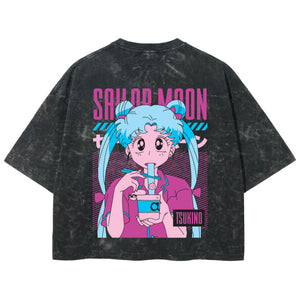Playera streetwear premium de anime y gaming ExtraLife MX, corte boxy deluxe mineral wash heavyweight en color Acid Wash, moda urbana mexicana de culto.