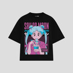 Playera streetwear premium de anime y gaming ExtraLife MX, corte boxy oversized drop shoulder heavyweight en color Deep Black y Off-White, moda urbana mexicana de culto.
