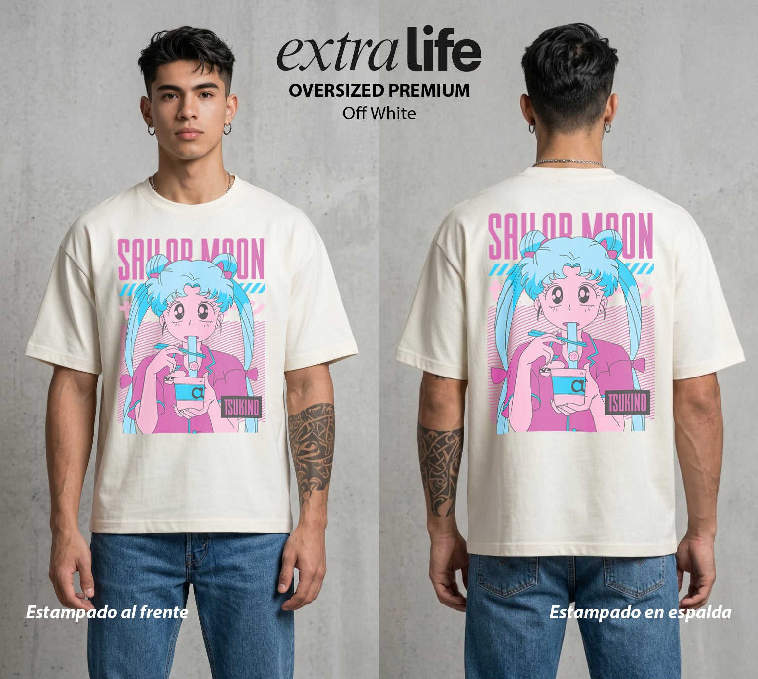 Las Guerreras del Cosmos | La Luna del Cosmos #03744 - Playera Oversized Premium | Off White - Foto en modelo