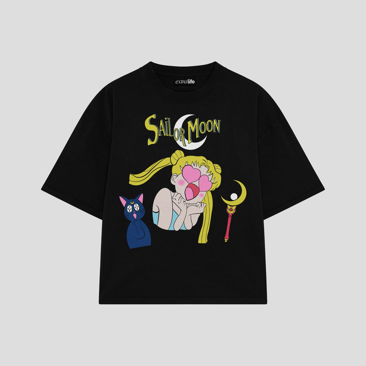 Playera streetwear premium de anime y gaming ExtraLife MX, corte oversized drop shoulder ligero y fresco en color Deep Black y Off-White, moda urbana mexicana de culto.
