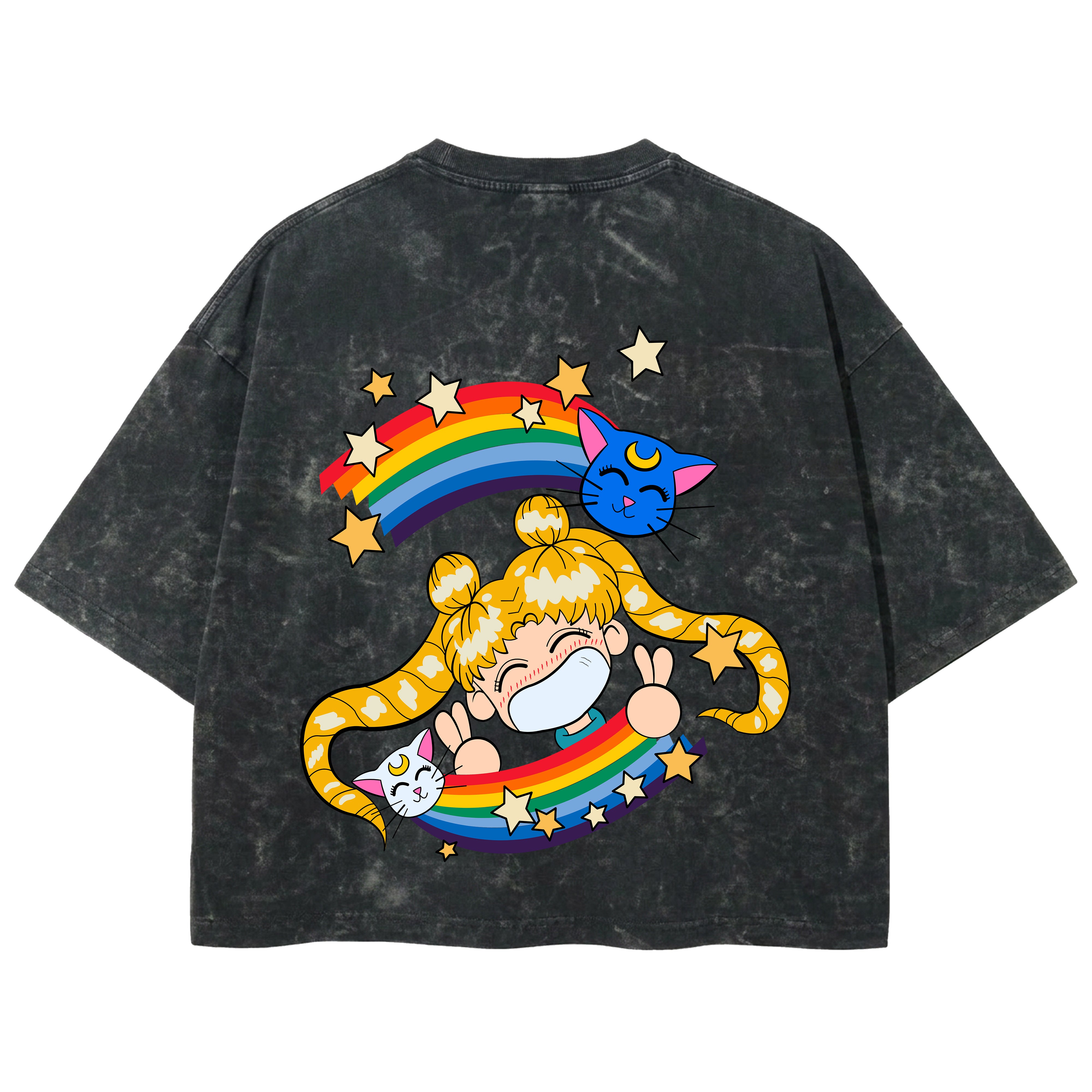 Playera streetwear premium de anime y gaming ExtraLife MX, corte boxy deluxe mineral wash heavyweight en color Acid Wash, moda urbana mexicana de culto.