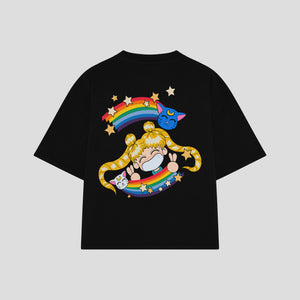 Playera streetwear premium de anime y gaming ExtraLife MX, corte boxy oversized drop shoulder heavyweight en color Deep Black y Off-White, moda urbana mexicana de culto.