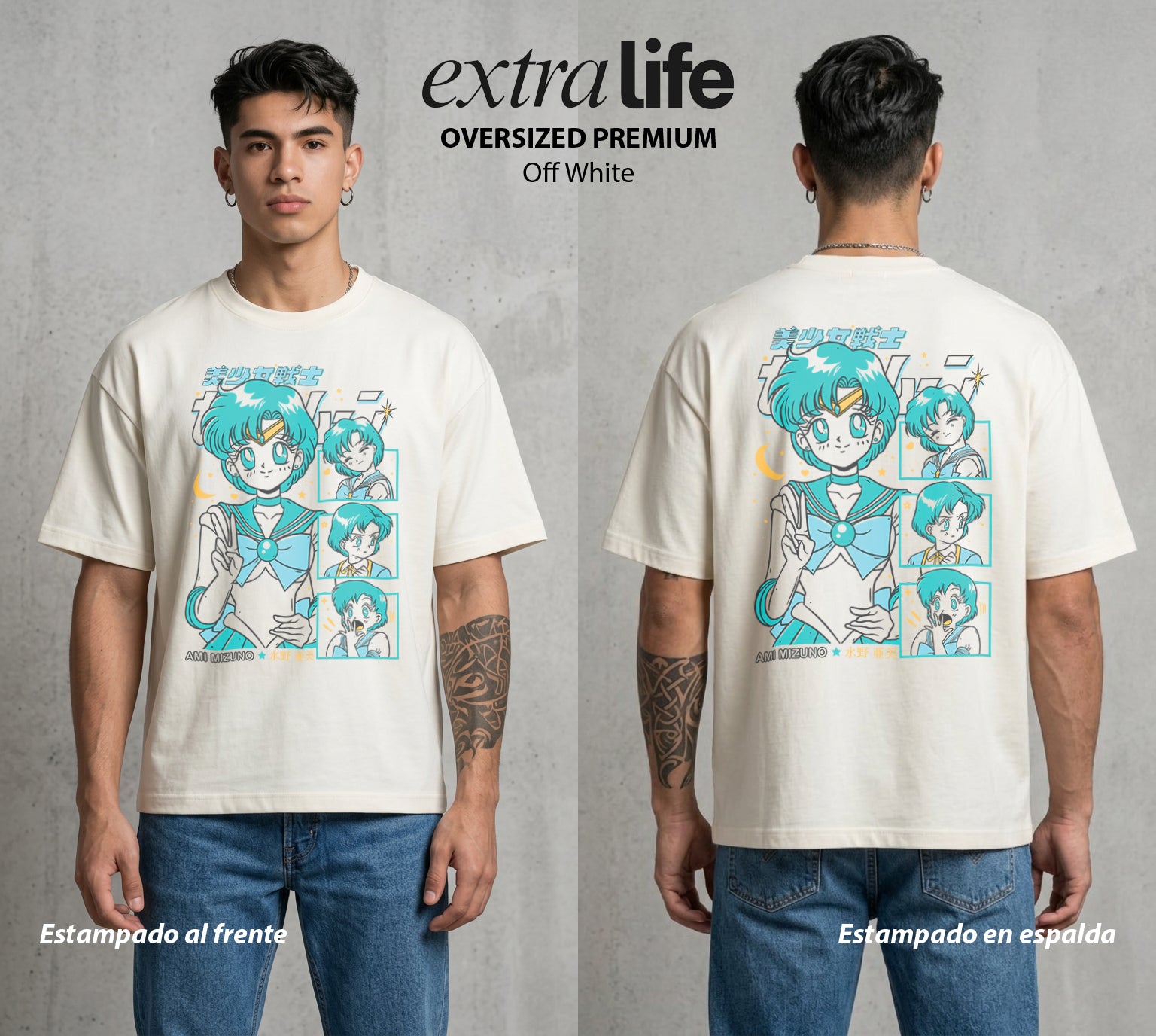 Las Guerreras del Cosmos | El Agua del Intelecto #03750 - Playera Oversized Premium | Off White - Foto en modelo
