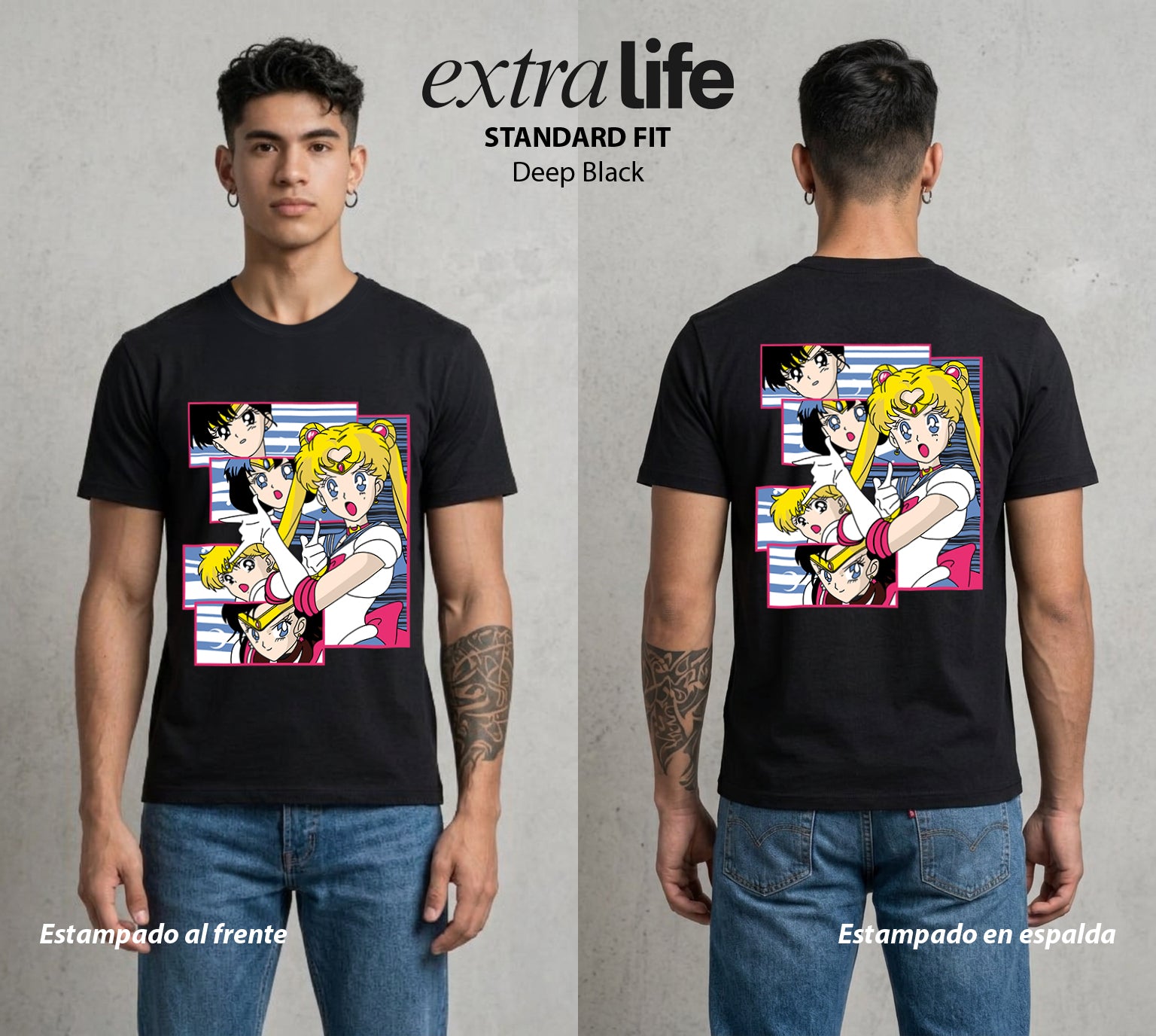 Las Guerreras del Cosmos | La Guerrera del Bien #03751 - Playera Standard Fit | Deep Black - Foto en modelo