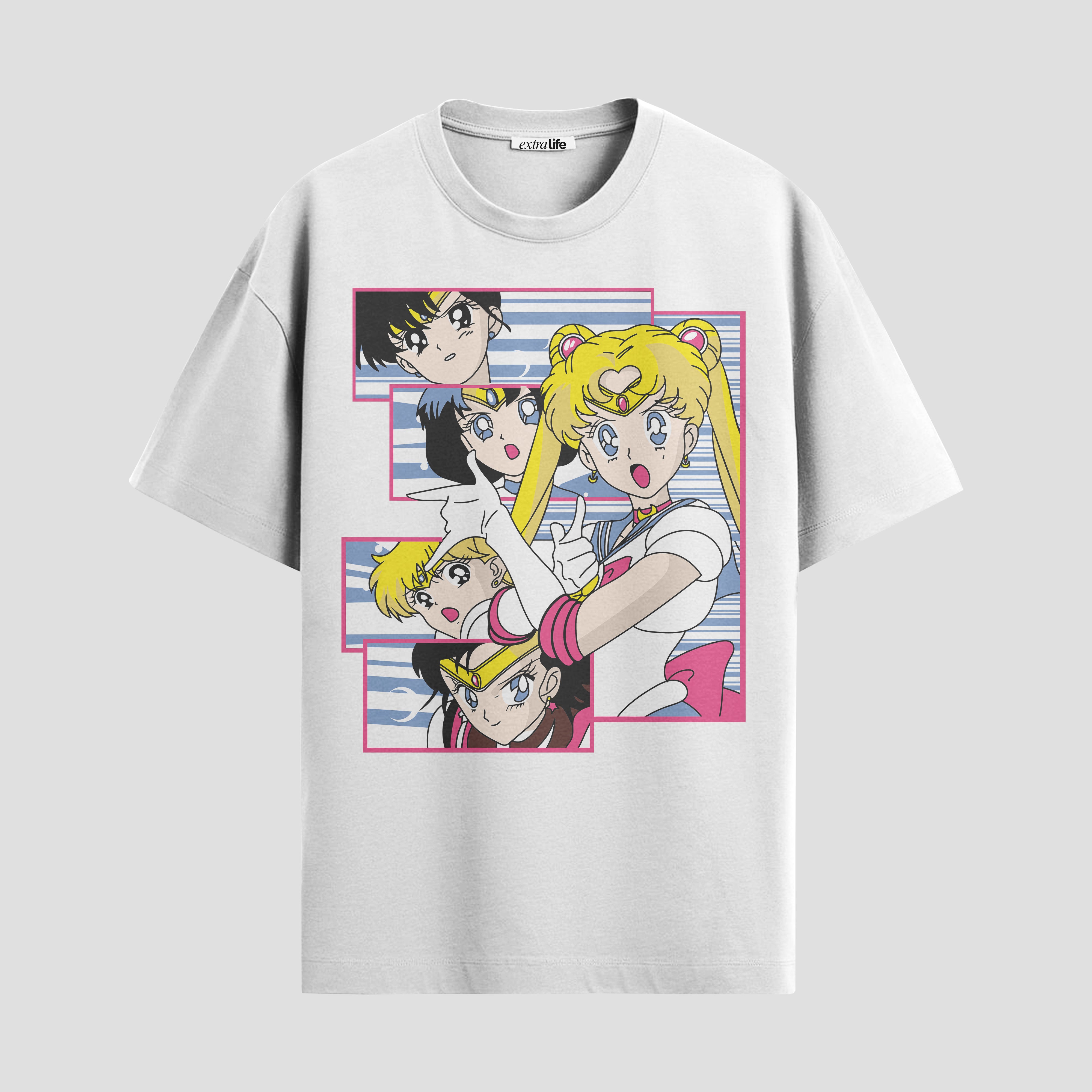 Playera urbana de anime y gaming ExtraLife MX, corte Standard Fit unisex ligero y transpirable en color Deep Black y Pure White, ropa de uso diario para gym y casual.