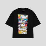 Playera streetwear premium de anime y gaming ExtraLife MX, corte boxy oversized drop shoulder heavyweight en color Deep Black y Off-White, moda urbana mexicana de culto.
