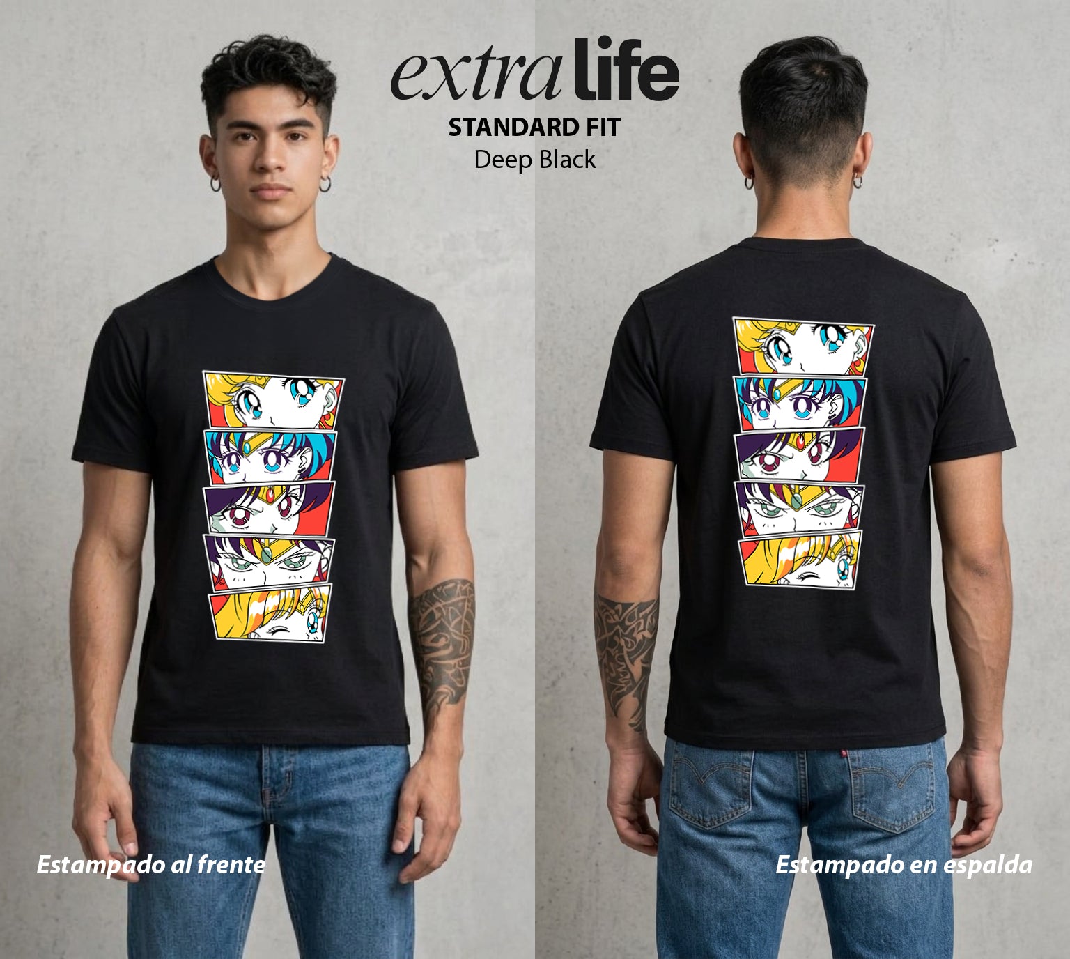 Las Guerreras del Cosmos | El Equipo del Bien #03752 - Playera Standard Fit | Deep Black - Foto en modelo