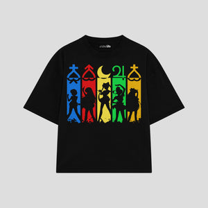 Playera streetwear premium de anime y gaming ExtraLife MX, corte boxy oversized drop shoulder heavyweight en color Deep Black y Off-White, moda urbana mexicana de culto.