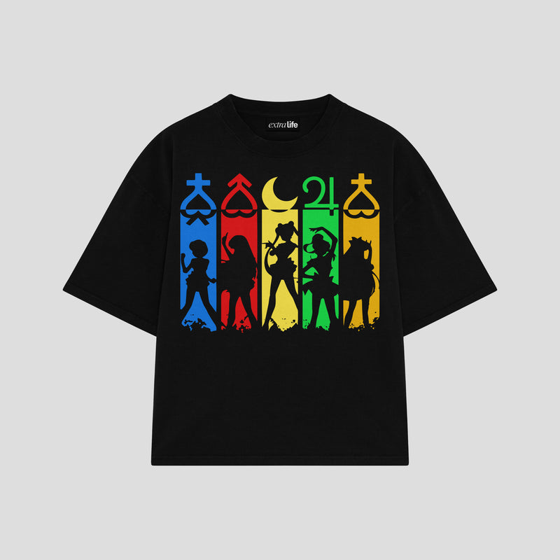 Playera streetwear premium de anime y gaming ExtraLife MX, corte boxy oversized drop shoulder heavyweight en color Deep Black y Off-White, moda urbana mexicana de culto.