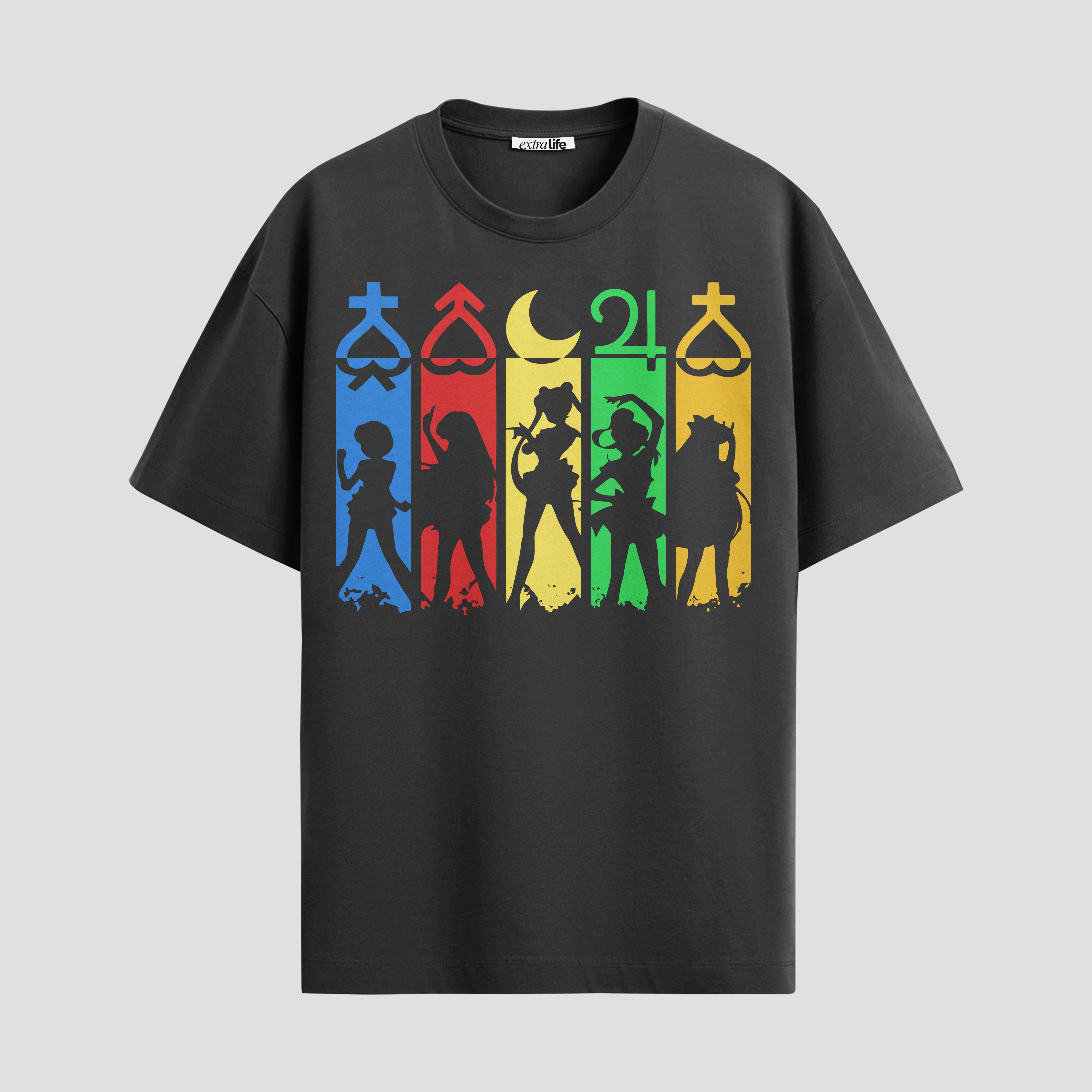 Playera urbana de anime y gaming ExtraLife MX, corte Standard Fit unisex ligero y transpirable en color Deep Black y Pure White, ropa de uso diario para gym y casual.