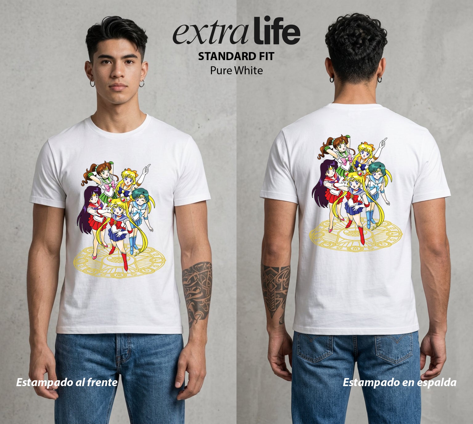 Las Guerreras del Cosmos | El Equipo del Bien #03754 - Playera Standard Fit | Pure White - Foto en modelo
