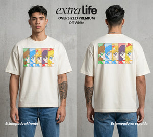 Las Guerreras del Cosmos | La Guerrera del Bien #03755 - Playera Oversized Premium | Off White - Foto en modelo
