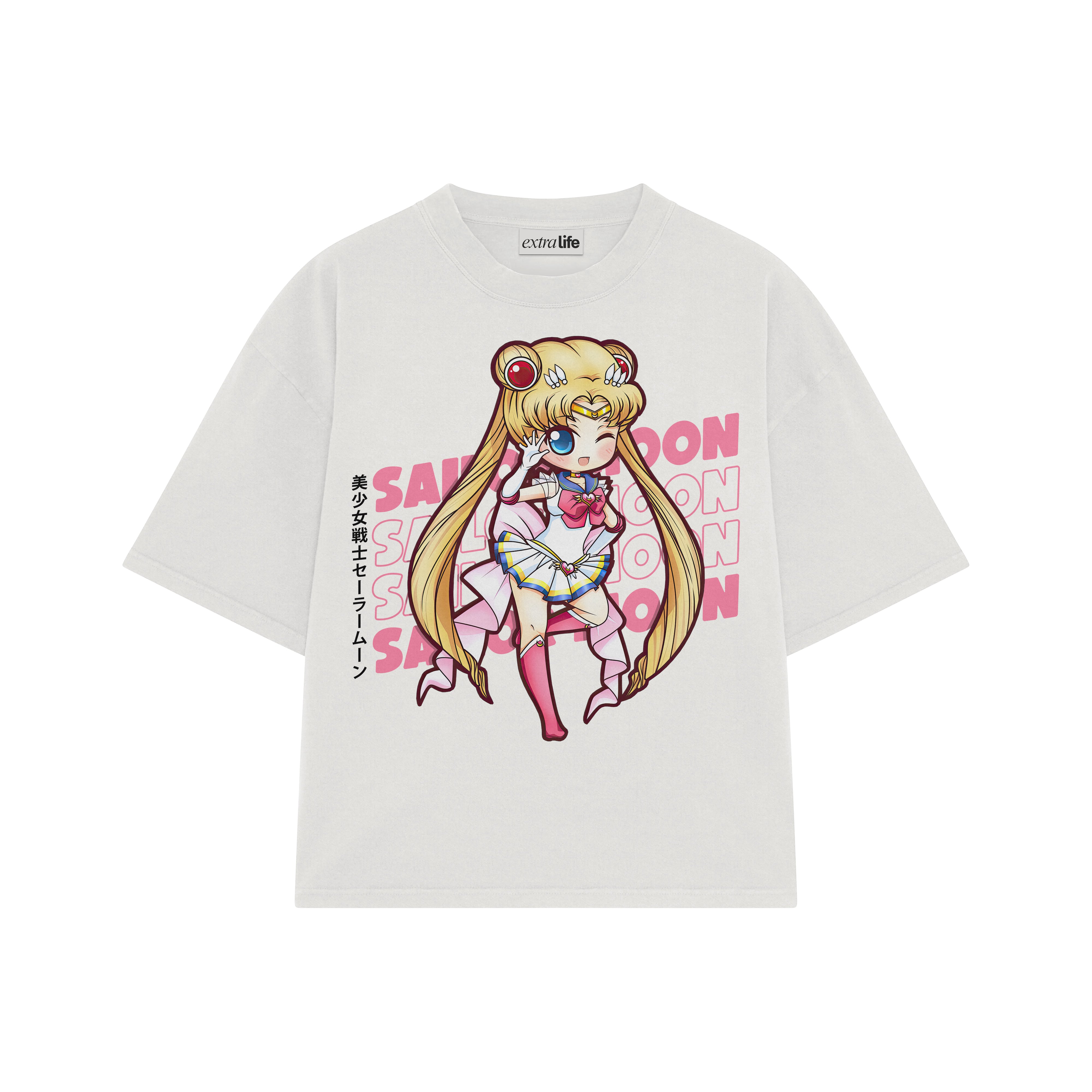 Playera streetwear premium de anime y gaming ExtraLife MX, corte boxy oversized drop shoulder heavyweight en color Deep Black y Off-White, moda urbana mexicana de culto.