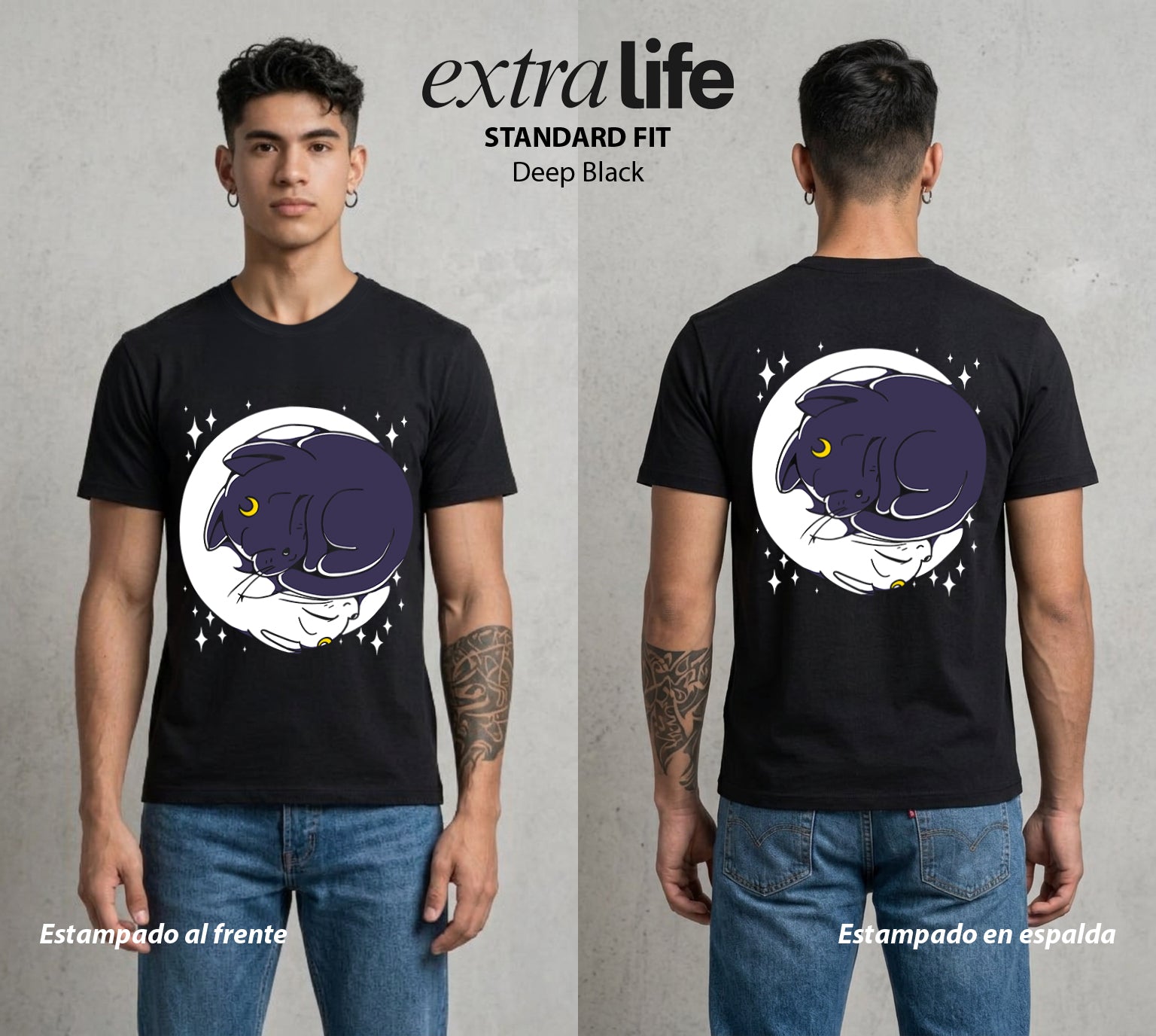Las Guerreras del Cosmos | El Guardian Felino #03762 - Playera Standard Fit | Deep Black - Foto en modelo