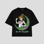 Playera streetwear premium de anime y gaming ExtraLife MX, corte boxy oversized drop shoulder heavyweight en color Deep Black y Off-White, moda urbana mexicana de culto.