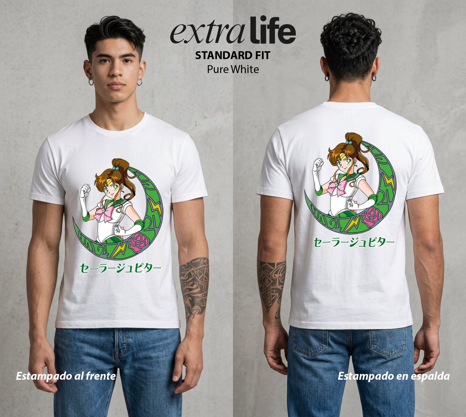 Las Guerreras del Cosmos | El Rayo del Bien #03765 - Playera Standard Fit | Pure White - Foto en modelo