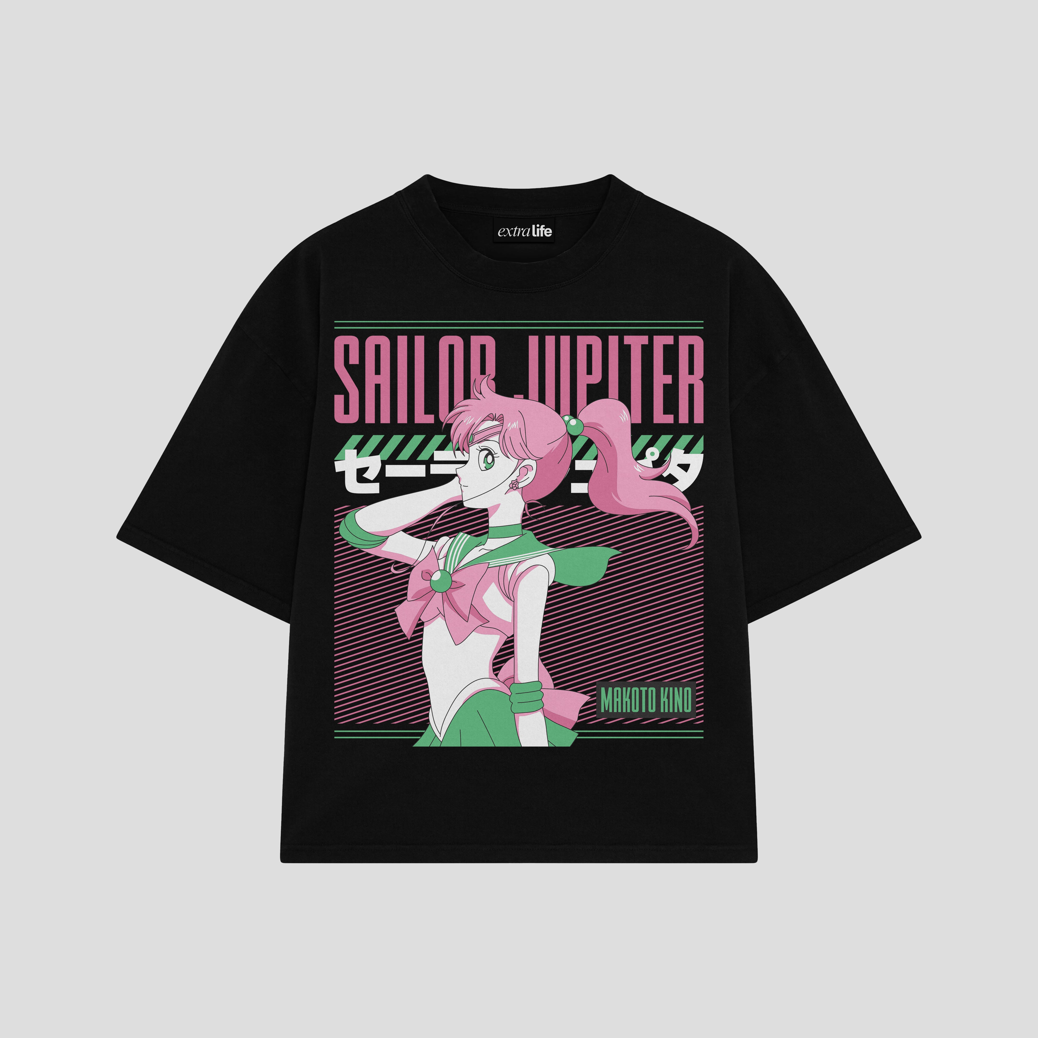 Playera streetwear premium de anime y gaming ExtraLife MX, corte boxy oversized drop shoulder heavyweight en color Deep Black y Off-White, moda urbana mexicana de culto.