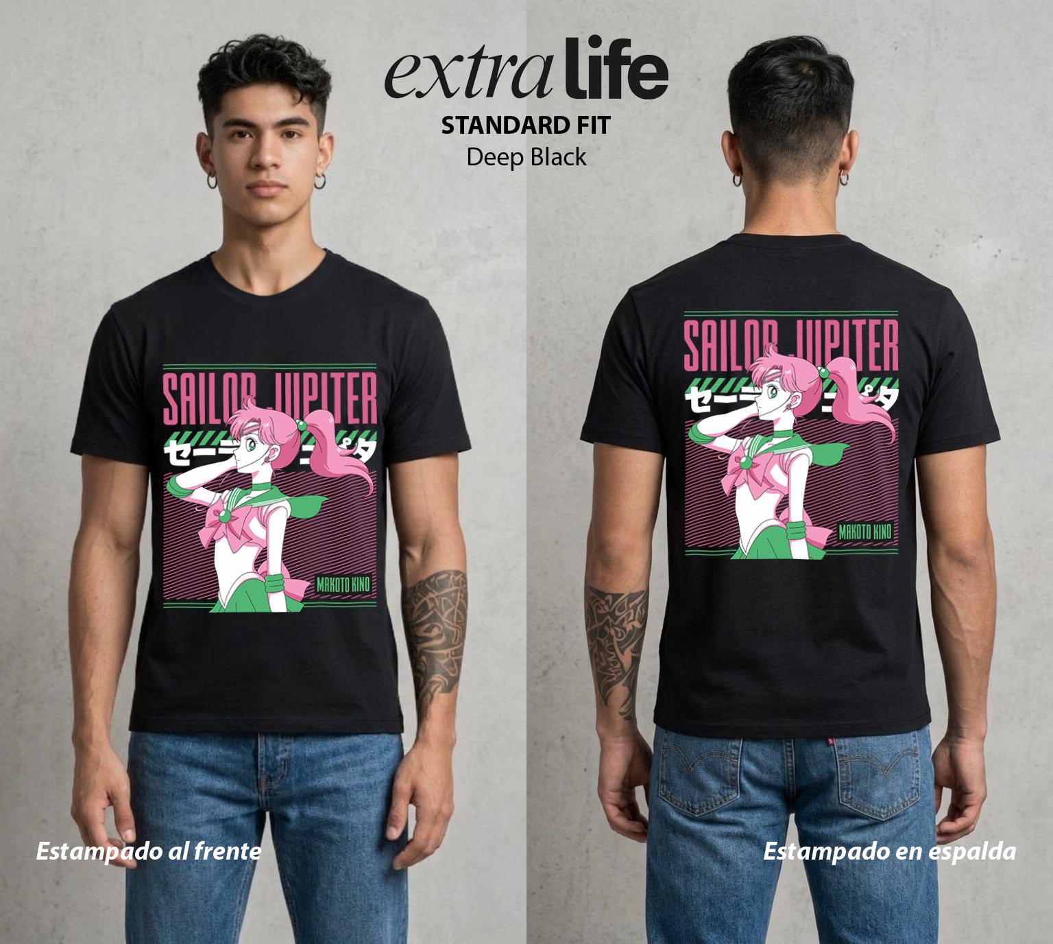 Las Guerreras del Cosmos | La Guerrera del Trueno #03766 - Playera Standard Fit | Deep Black - Foto en modelo