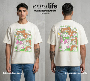 Las Guerreras del Cosmos | El Rayo del Bien #03767 - Playera Oversized Premium | Off White - Foto en modelo