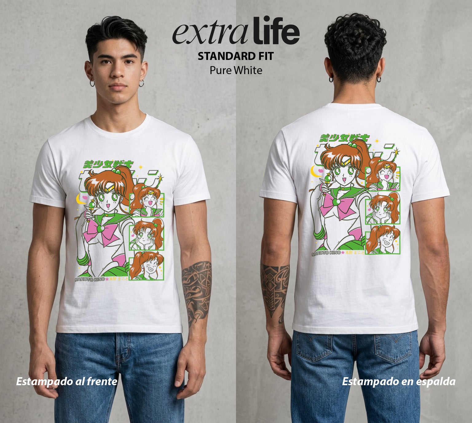 Las Guerreras del Cosmos | El Rayo del Bien #03767 - Playera Standard Fit | Pure White - Foto en modelo