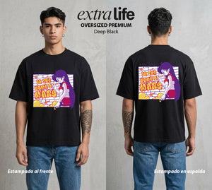 Las Guerreras del Cosmos | El Fuego del Bien #03768 - Playera Oversized Premium | Deep Black - Foto en modelo