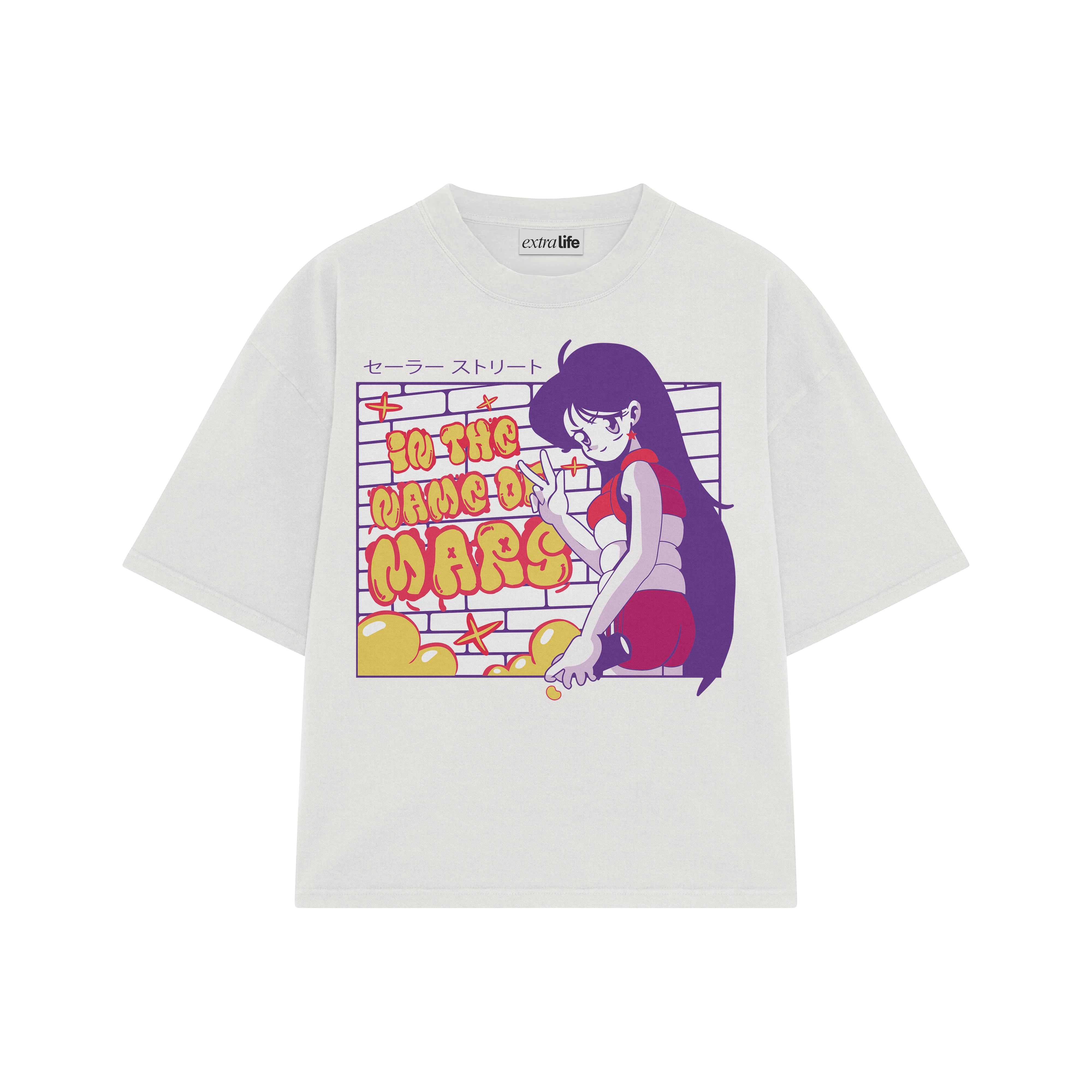 Playera streetwear premium de anime y gaming ExtraLife MX, corte boxy oversized drop shoulder heavyweight en color Deep Black y Off-White, moda urbana mexicana de culto.