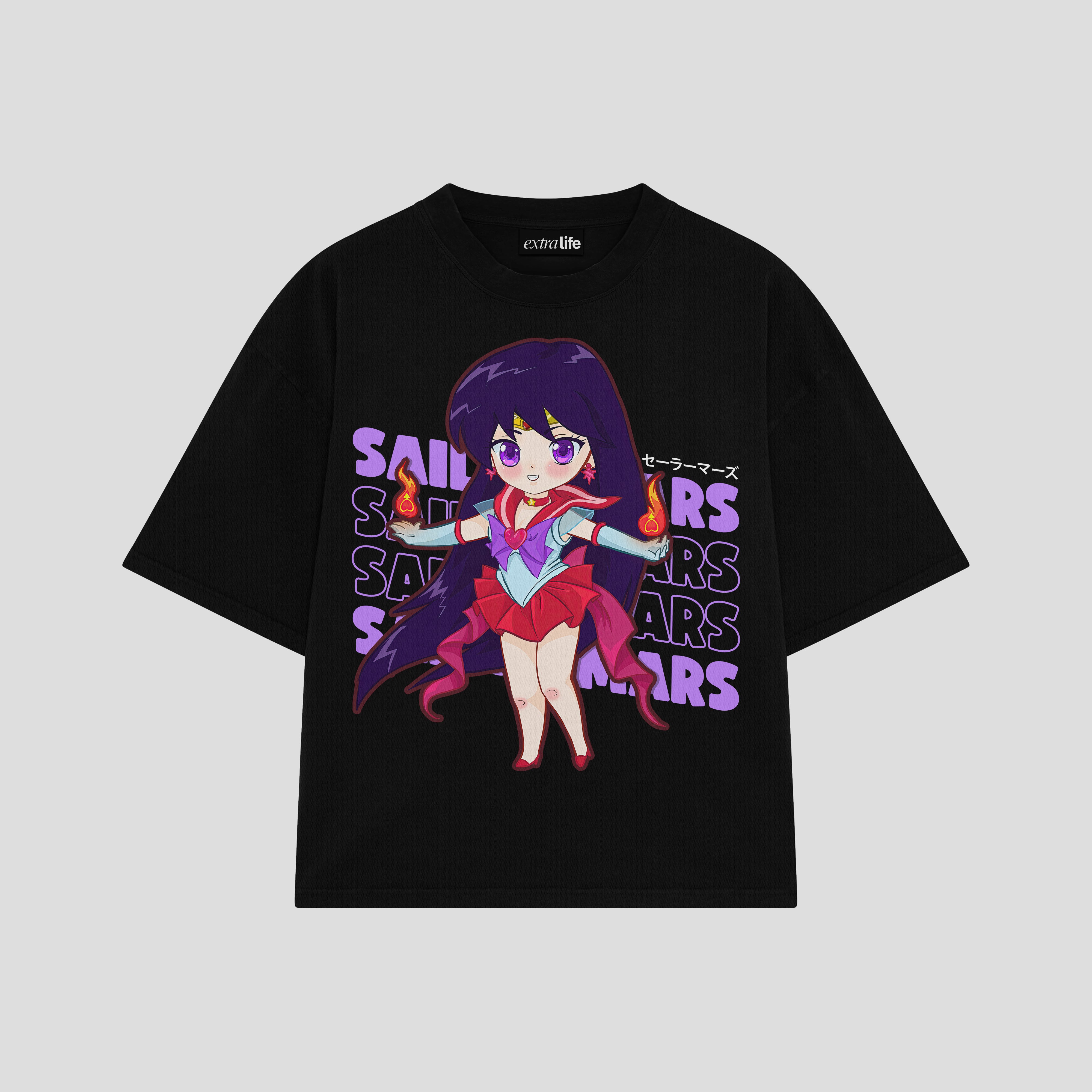 Playera streetwear premium de anime y gaming ExtraLife MX, corte boxy oversized drop shoulder heavyweight en color Deep Black y Off-White, moda urbana mexicana de culto.