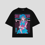 Playera streetwear premium de anime y gaming ExtraLife MX, corte boxy oversized drop shoulder heavyweight en color Deep Black y Off-White, moda urbana mexicana de culto.