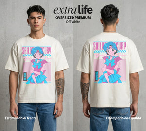 Las Guerreras del Cosmos | El Agua del Bien #03772 - Playera Oversized Premium | Off White - Foto en modelo