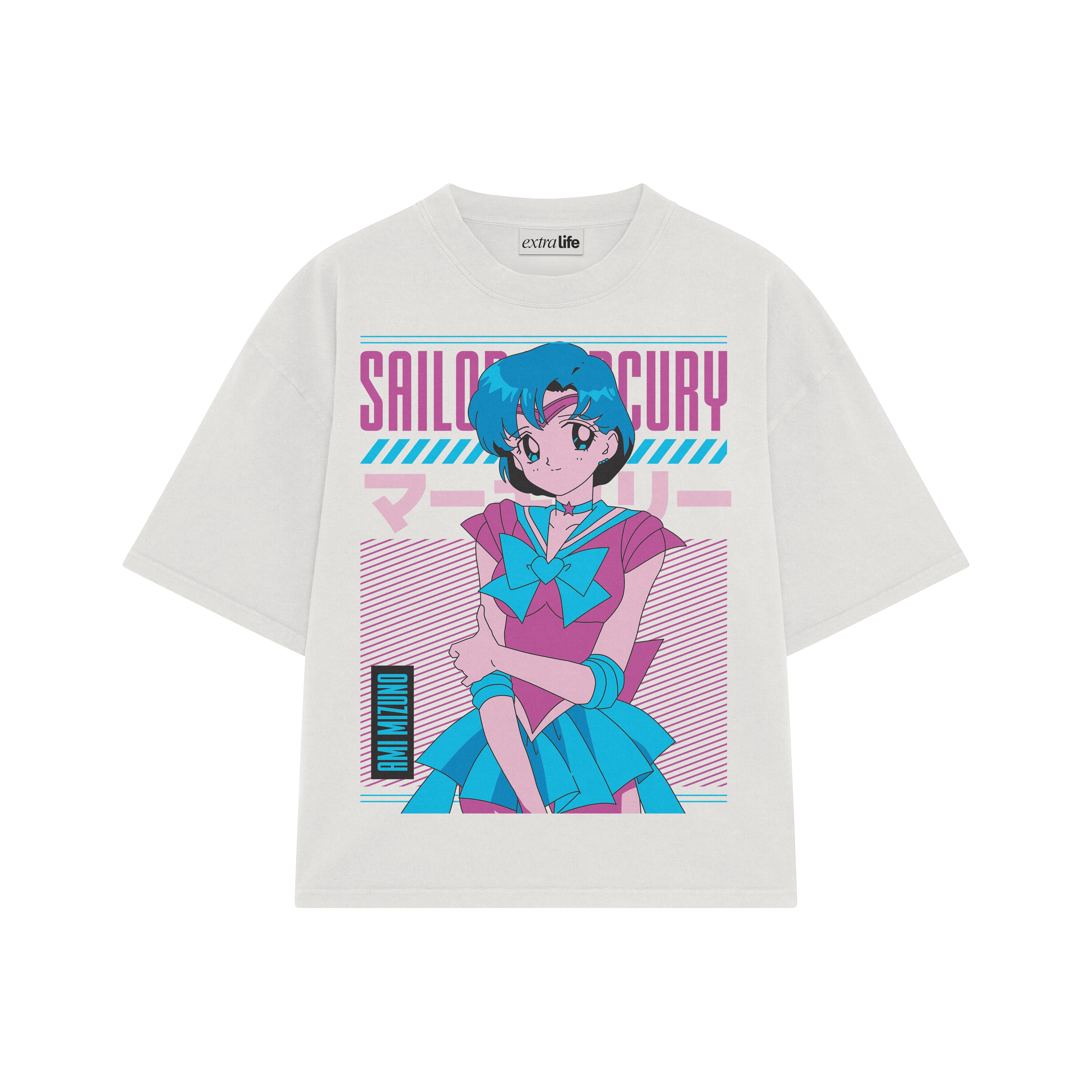 Playera streetwear premium de anime y gaming ExtraLife MX, corte boxy oversized drop shoulder heavyweight en color Deep Black y Off-White, moda urbana mexicana de culto.