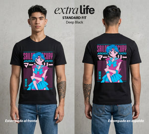 Las Guerreras del Cosmos | El Agua del Bien #03772 - Playera Standard Fit | Deep Black - Foto en modelo