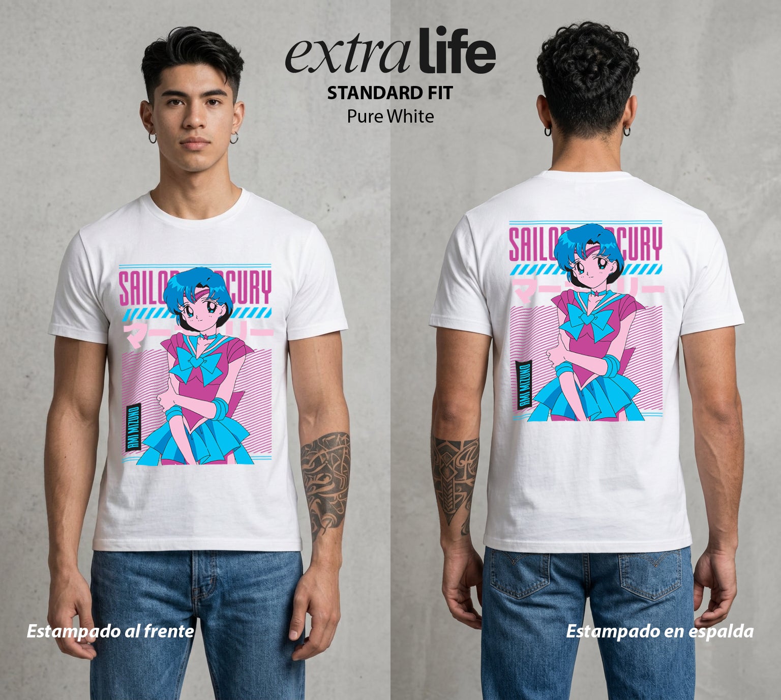 Las Guerreras del Cosmos | El Agua del Bien #03772 - Playera Standard Fit | Pure White - Foto en modelo