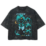 Playera streetwear premium de anime y gaming ExtraLife MX, corte boxy deluxe mineral wash heavyweight en color Acid Wash, moda urbana mexicana de culto.