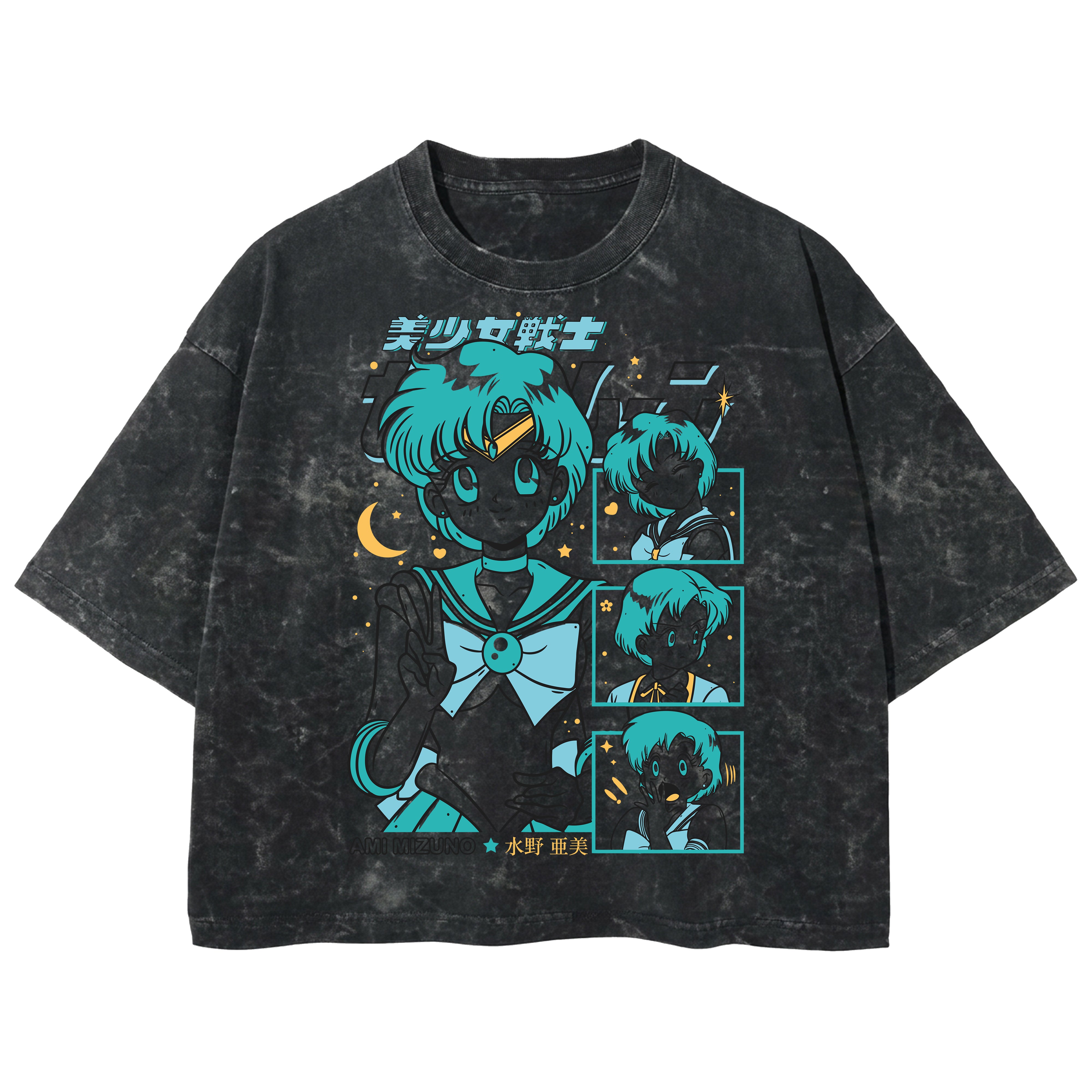 Playera streetwear premium de anime y gaming ExtraLife MX, corte boxy deluxe mineral wash heavyweight en color Acid Wash, moda urbana mexicana de culto.