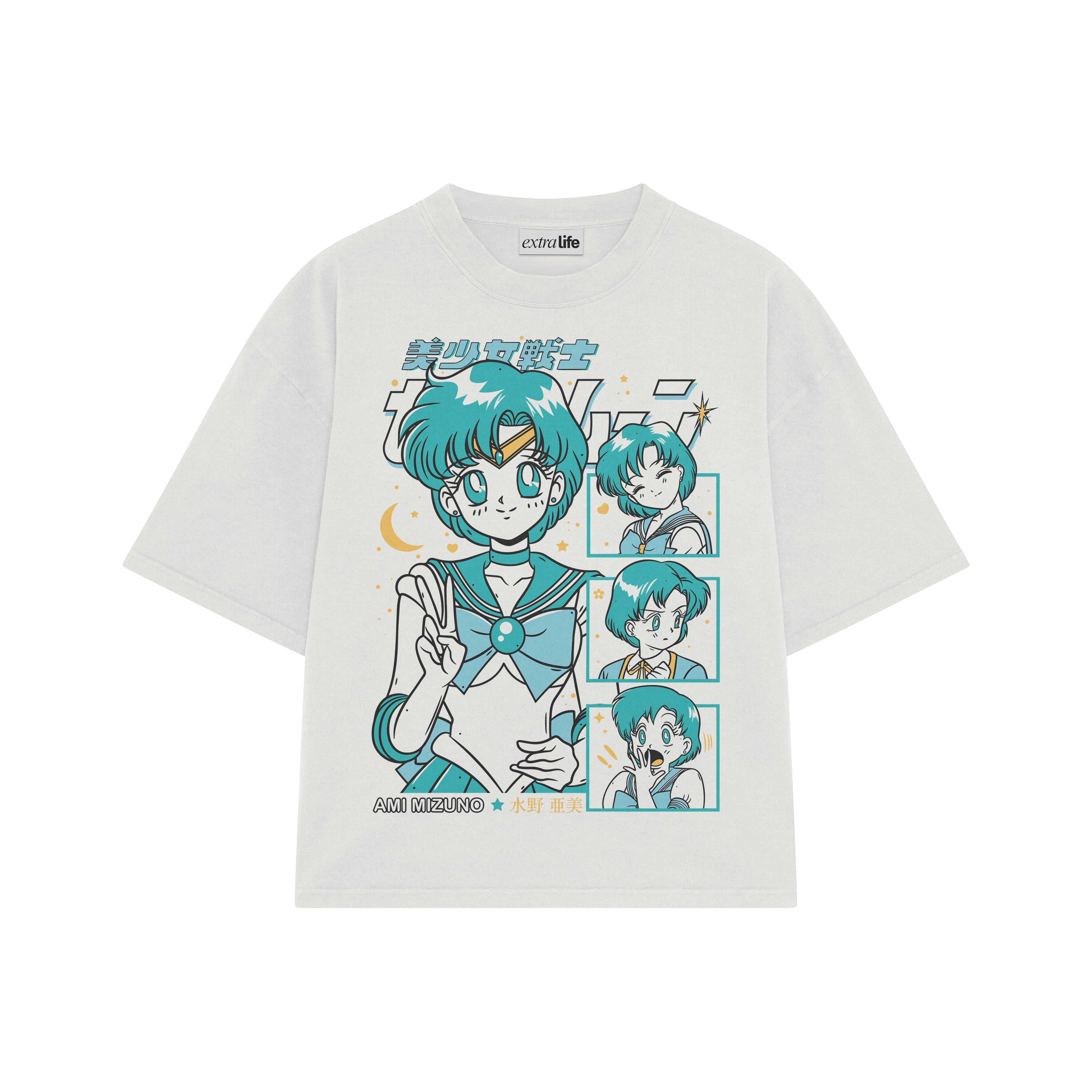 Playera streetwear premium de anime y gaming ExtraLife MX, corte boxy oversized drop shoulder heavyweight en color Deep Black y Off-White, moda urbana mexicana de culto.