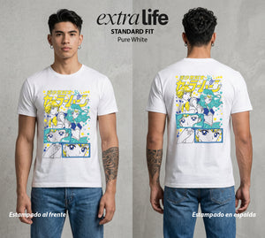 Las Guerreras del Cosmos | Las Guerreras del Exterior #03774 - Playera Standard Fit | Pure White - Foto en modelo