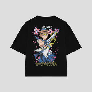 Playera streetwear premium de anime y gaming ExtraLife MX, corte boxy oversized drop shoulder heavyweight en color Deep Black y Off-White, moda urbana mexicana de culto.