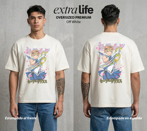 Las Guerreras del Cosmos | El Viento del Bien #03776 - Playera Oversized Premium | Off White - Foto en modelo