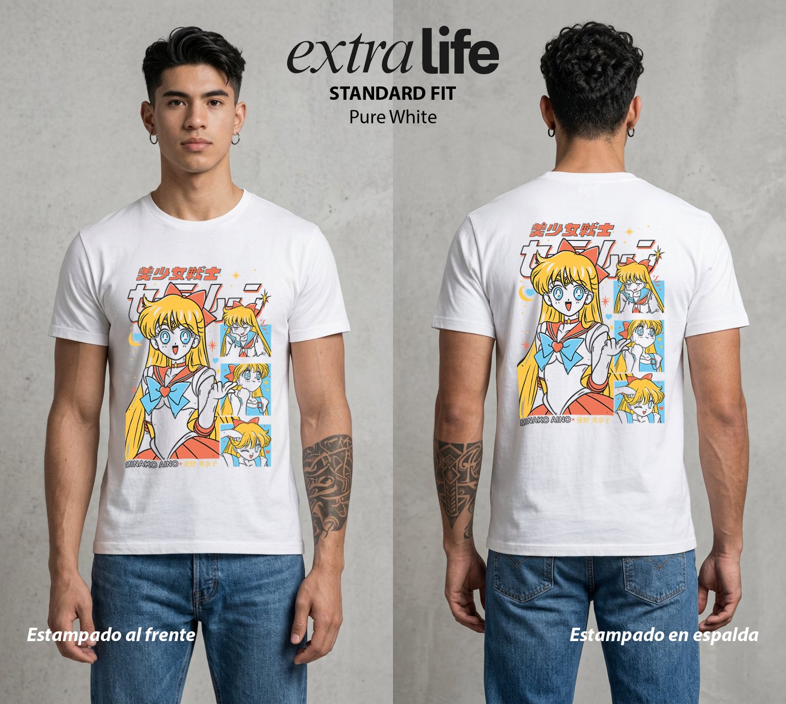 Las Guerreras del Cosmos | El Amor del Bien #03777 - Playera Standard Fit | Pure White - Foto en modelo