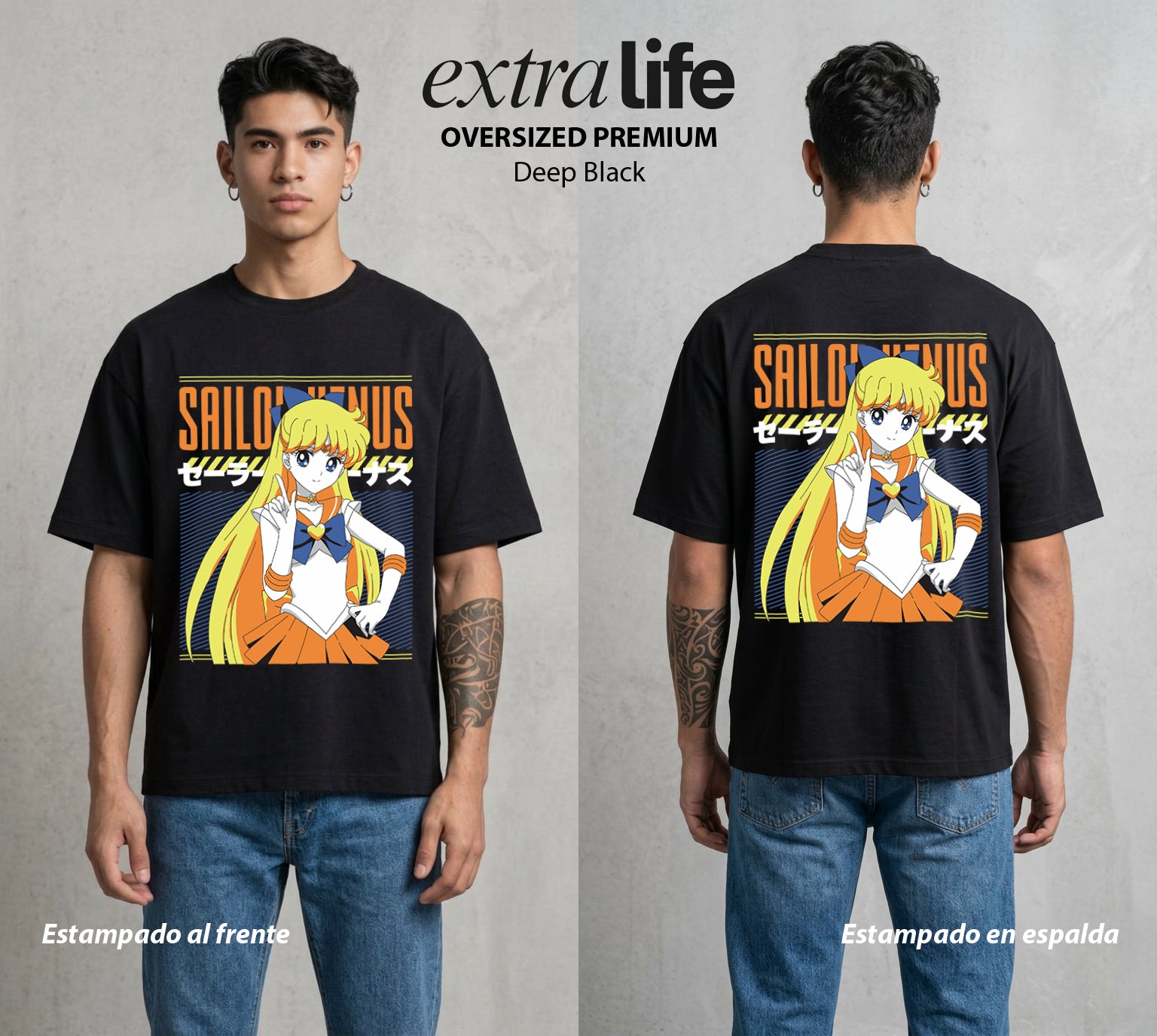 Las Guerreras del Cosmos | La Guerrera de Venus #03778 - Playera Oversized Premium | Deep Black - Foto en modelo