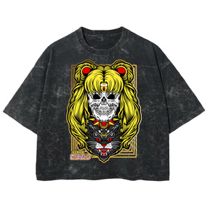 Playera streetwear premium de anime y gaming ExtraLife MX, corte boxy deluxe mineral wash heavyweight en color Acid Wash, moda urbana mexicana de culto.